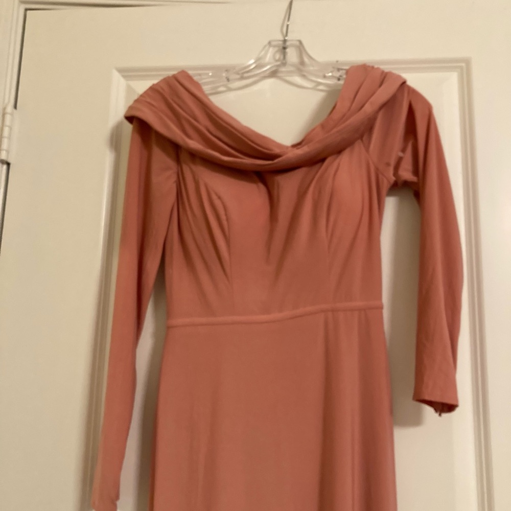 Mac Duggal Dusty Rose One Shoulder Lone Sleeve Gown Dress Maxi - Picture 8 of 8